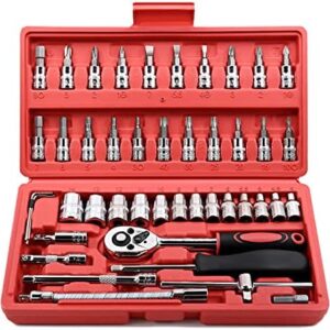 Egofine 46 Pieces 1/4 inch Drive Socket Ratchet Wrench Set, with Bit S…