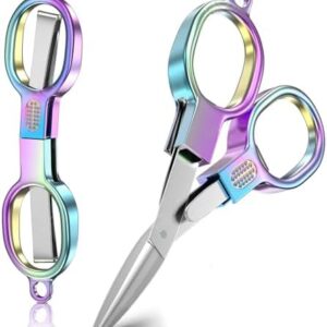 Folding Scissors, 2 PCS Safety Portable Keychain Travel Scissors, Stai…